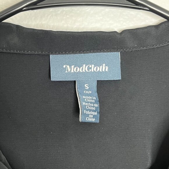 ModCloth Black Long Sleeve Collared V-Neck Shirt‎ Dress Size Small - Picture 5 of 9